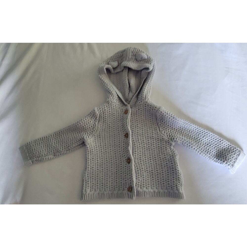 Tommy Bahama- Boy's knitted button up hooded sweater- gray- size 3-6m